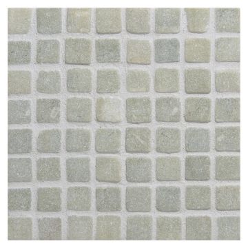 5/8" square mosaic tile in tumbled Canopy Green marble.
