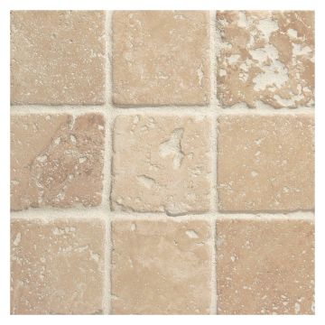 2" square mosaic in tumbled Ivory travertine.