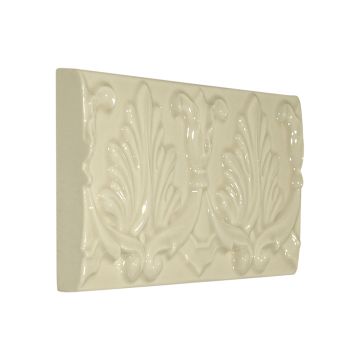 Vermeere Ornamental Scroll ceramic border in Sheer Natural Crackle.