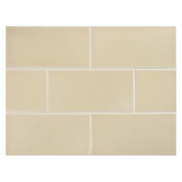 Vermeere 3" x 6" ceramic subway tile in Oatmeal with a gloss finish.