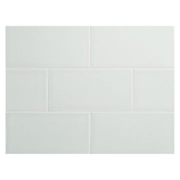 Vermeere 3" x 6" ceramic subway tile in Ming Blue with a gloss finish.