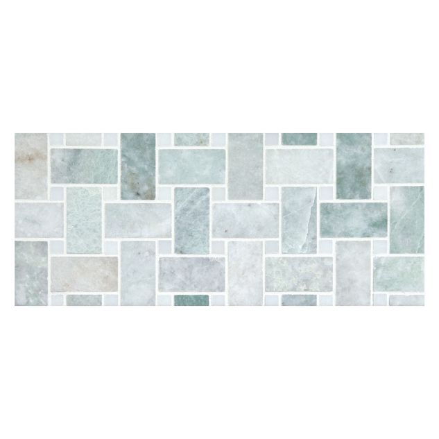 Basketweave mosaic in Ming Green marble with White dot.