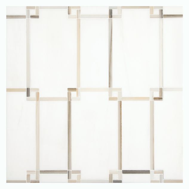 Strattelton mosaic tile in White Whisp Dolomiti and Linear Gold marble.