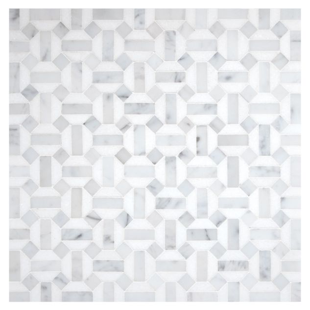 Rio mosaic tile in honed Thassos and polished Carrara marble.