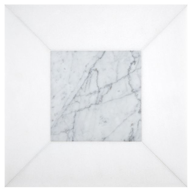 Delano Solid tile pattern in honed Carrara and Thassos marble.