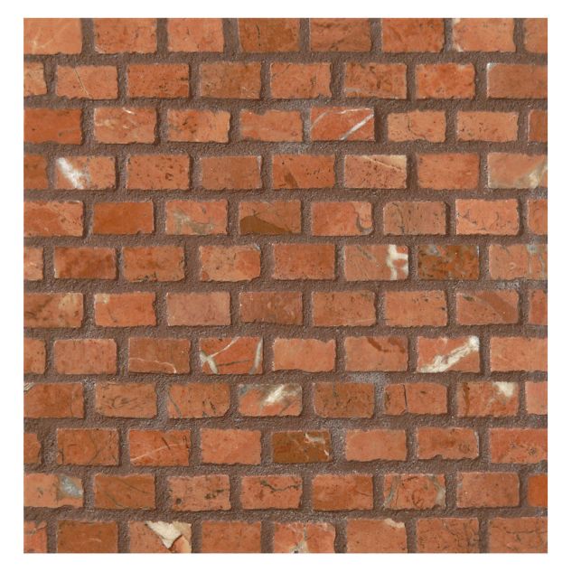 3/8" x 5/8" Mini Brick mosaic in polished Muse Red marble.