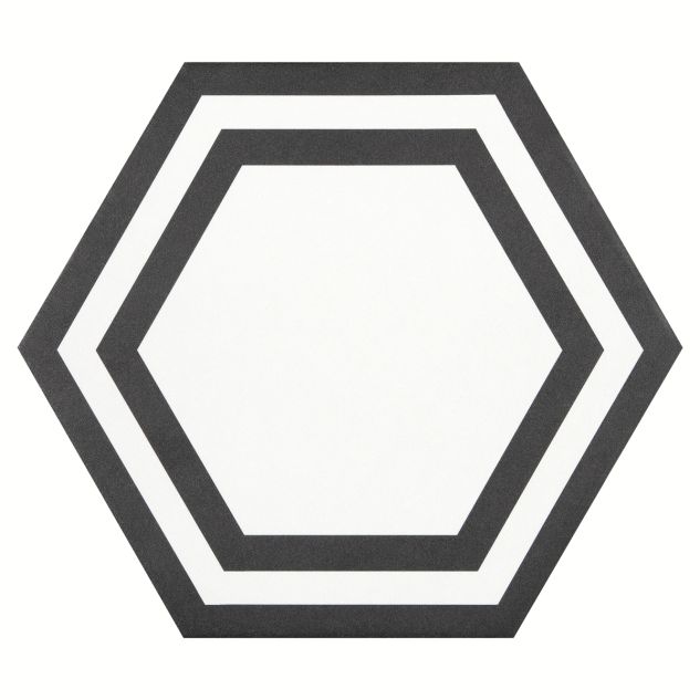 8" Hanson Hexagon porcelain tile in Black color with a white background