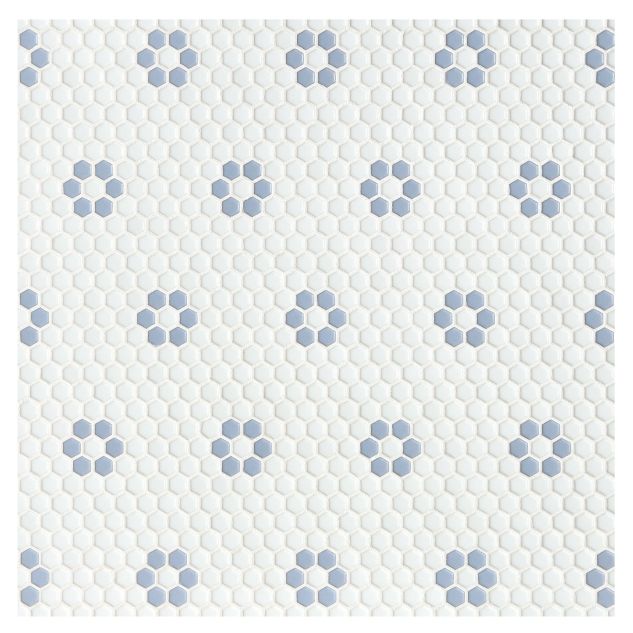 Petite Flower Power | White & Powder Blue - Satin | Eco Design Glass Mosaics