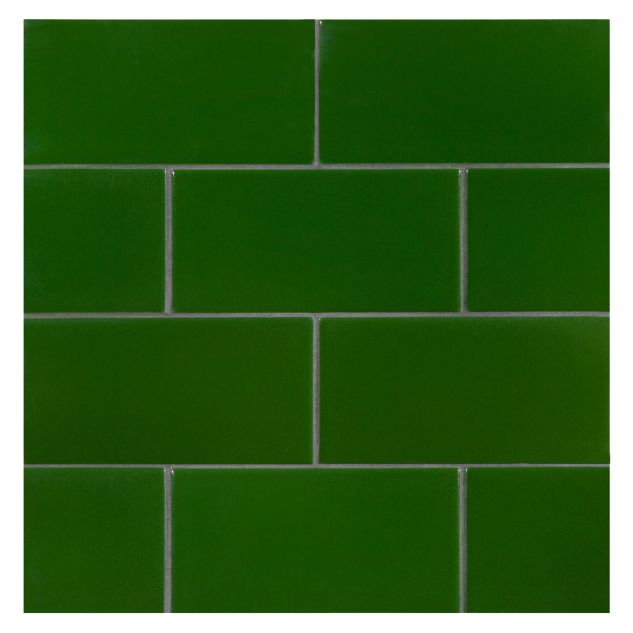 3" x 6" ceramic subway tile in Lorde Green with a crackle finish.
