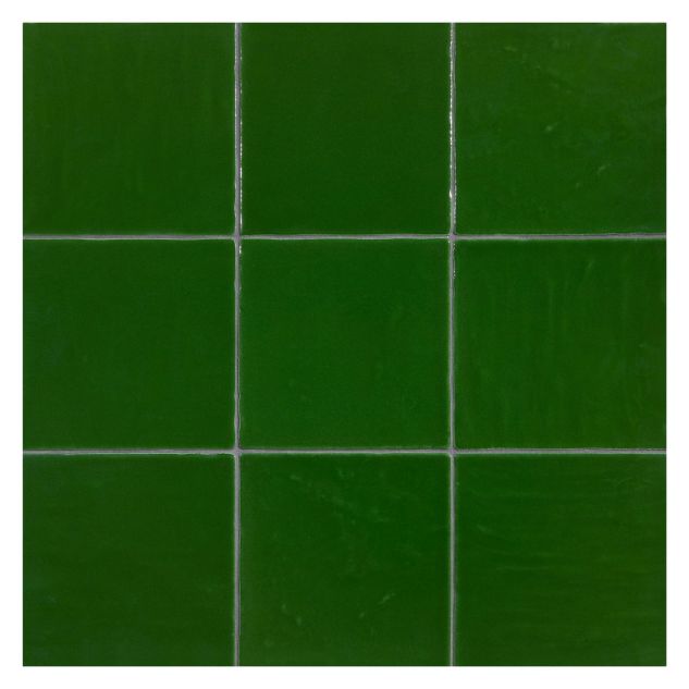 4-3/4" Square ceramic Zellige tile in Lorde Green with a crackle finish.