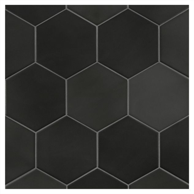 True Tile Made in the Shade Porcelain 5-1/2" Hexagon in Black X Sixteen with Matte finish.
