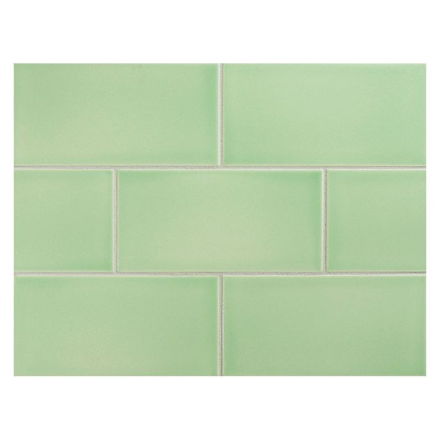 Vermeere 3" x 6" ceramic subway tile in Apple Green with a gloss finish.