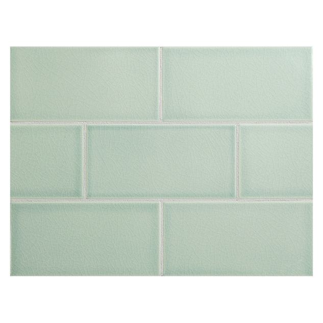 Vermeere 3" x 6" ceramic subway tile in Mediterranean Blue with a crackle finish.