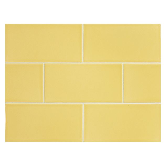 Vermeere 3" x 6" ceramic subway tile in Yellow with a gloss finish.