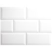 4" x 8" beveled ceramic tile in white with a gloss finish.
