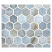 1" Hexagon glass mosaic in Luce color with a pearl finish.
