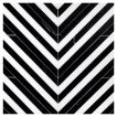 Chevron mosaic pattern in polished Thassos and Nero Marquina marble.