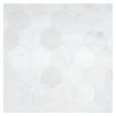 2-1/4" Hexagon mosaic in honed White Blossom marble.
