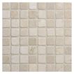 5/8" square mosaic tile in tumbled Botticino marble.