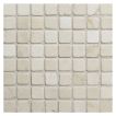 5/8" square mosaic tile in tumbled Bianco Verdito marble.
