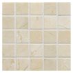 1" square mosaic tile in polished Crema Marfil marble.