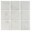 2" square mosaic in tumbled Bianco Carrara marble.