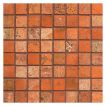 5/8" square mosaic tile in polished and filled Orion Red travertine.
