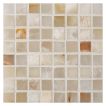 5/8" square mosaic tile in polished Blanc De Vanille Premium Onyx.