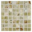 5/8" square mosaic tile in polished Green Pistachio onyx.