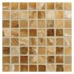 5/8" square mosaic tile in polished Caramella onyx.