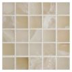 1" square mosaic tile in polished Blanc De Vanille Premium onyx.
