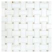 1" x 2" Basketweave marble mosaic made from honed White Whisp Dolomiti and polished linear gold. 