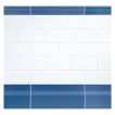 3" x 6" ceramic subway tile in Blanco Light Gloss, with After Blue Chair Rail and Base molding.