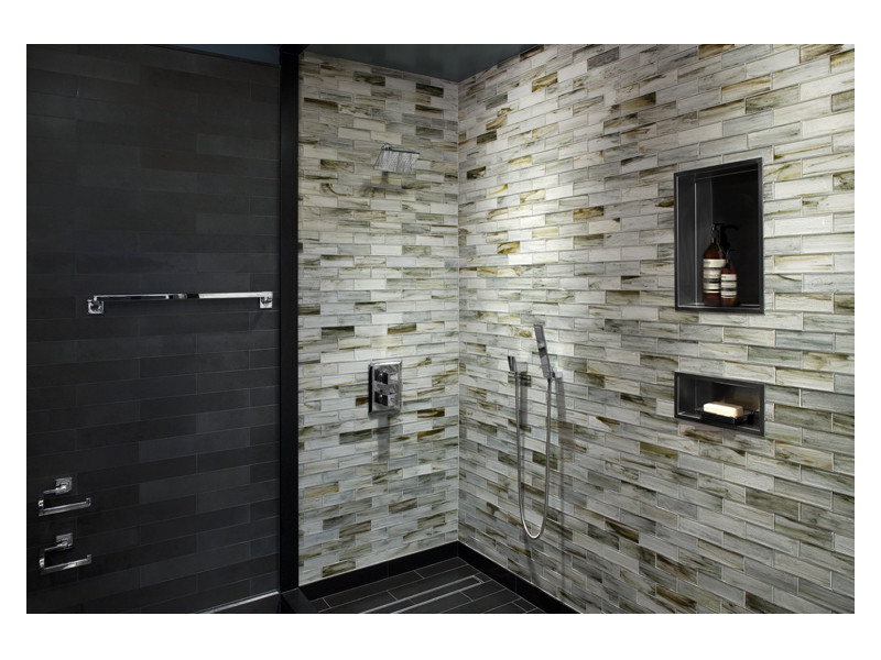 This commercial bathroom design features the Zumi Structured Glass 2