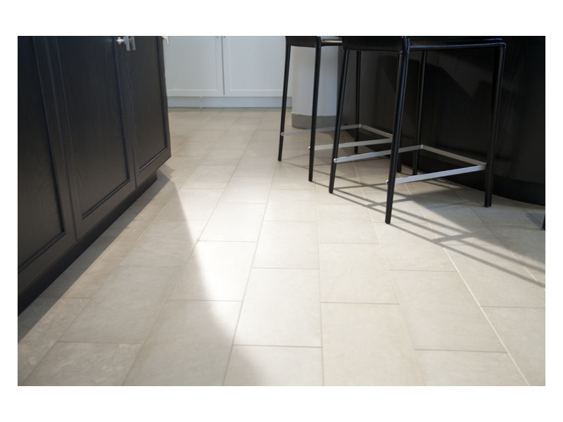 A detailed view of the floor, made from Astor Blue limestone, which have been custom cut to 8